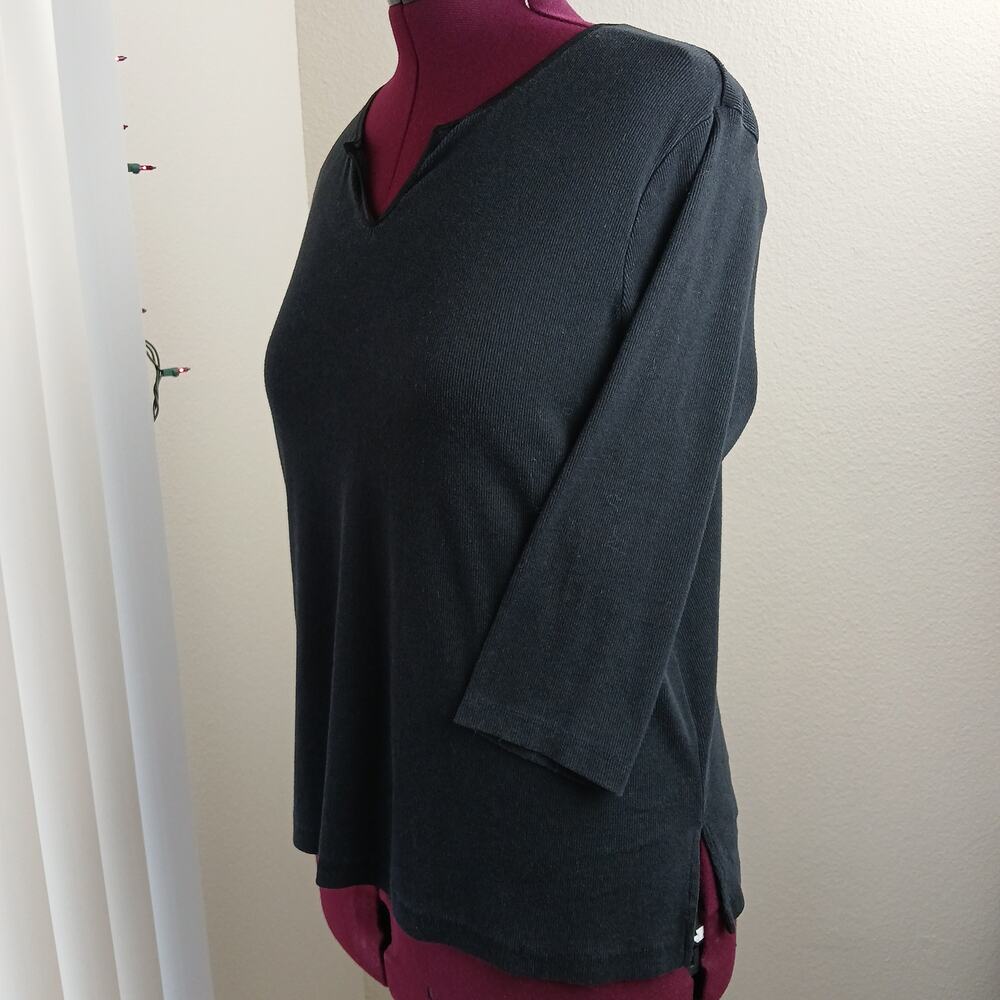 Black Ribbed Tunic T-shirt XL no tags 3/4 length sleeves split V-neck stretch